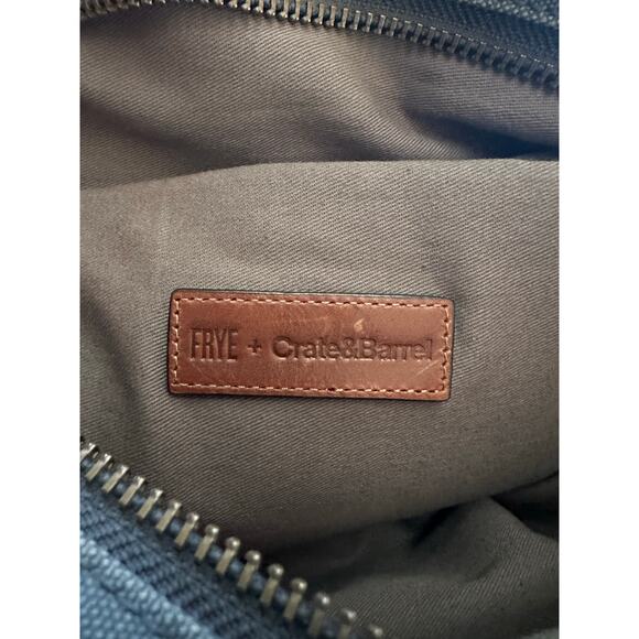 Crate and Barrel x FRYE Blue-Grey Canvas brown leather Backpack org $228.00 - Picture 4 of 16